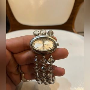 New York & Co vintage silver beaded women’s wristwatch